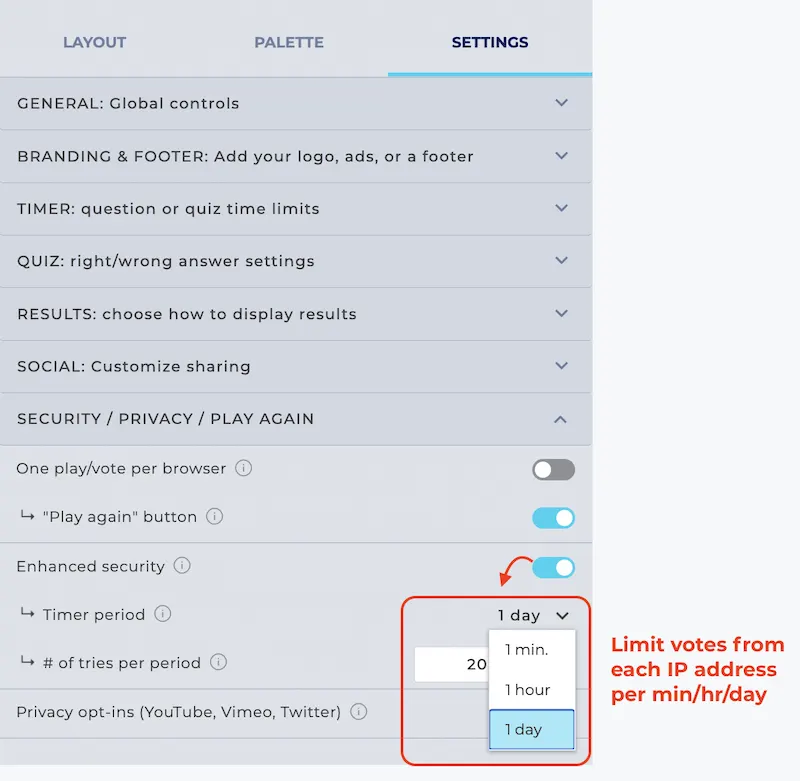 Riddle settings for IP limits