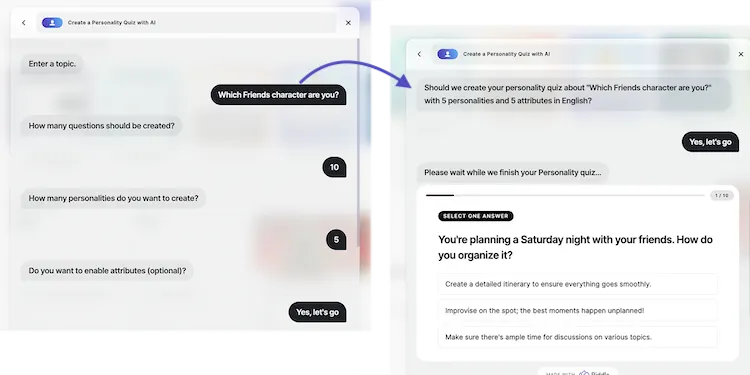 Riddle's AI (artificial intelligence) quiz maker created a personality test based on the TV show Friends in just a few clicks.